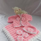 New Born Baby Girl Crochet Blanket Cardigan Hat Gift Set