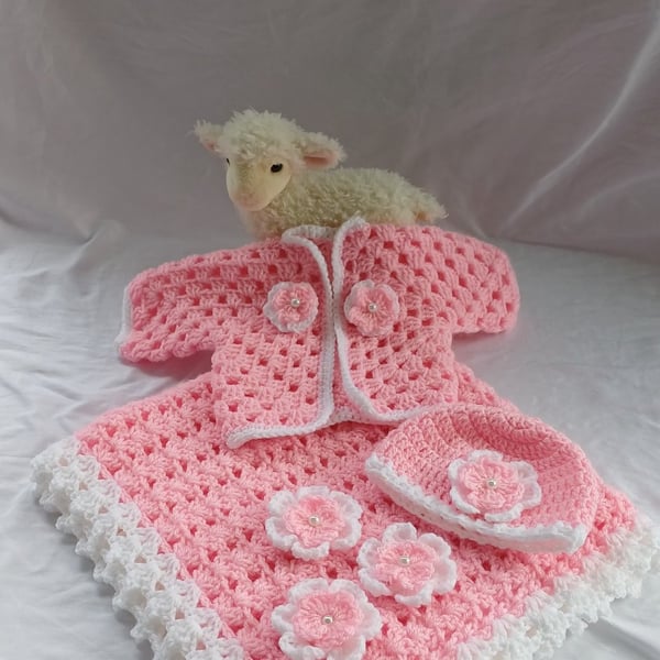 New Born Baby Girl Crochet Blanket Cardigan Hat Gift Set