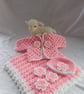 New Born Baby Girl Crochet Blanket Cardigan Hat Gift Set