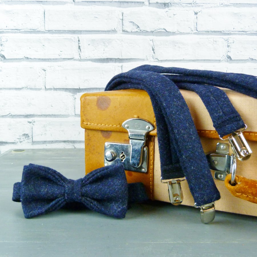 Yorkshire Tweed Bow Tie and Braces - Navy Twill 