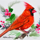 Northern Cardinal Watercolour Painting on Paper and Framed No.1