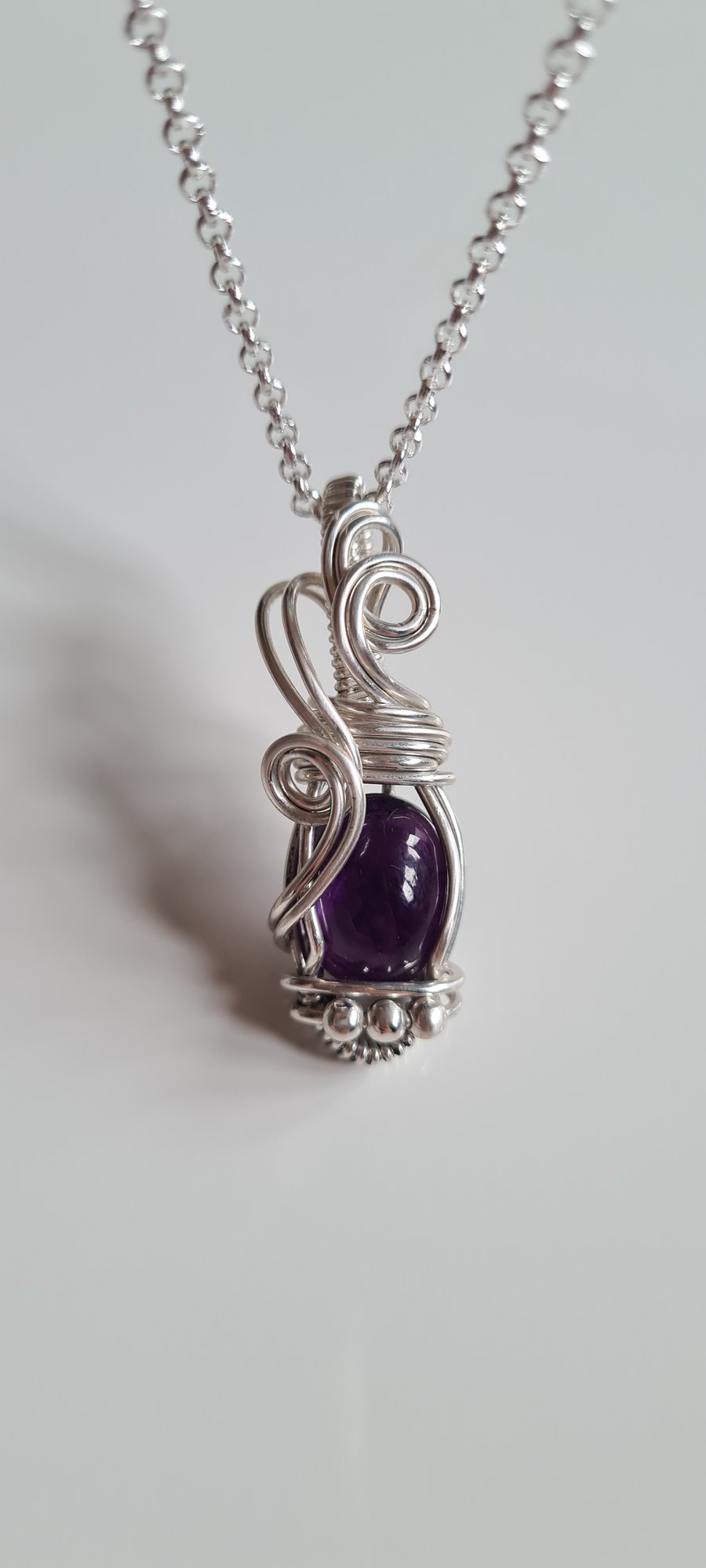 Natural Purple Amethyst & 925 Silver Necklace Pendant Gift Crystal Jewellery 