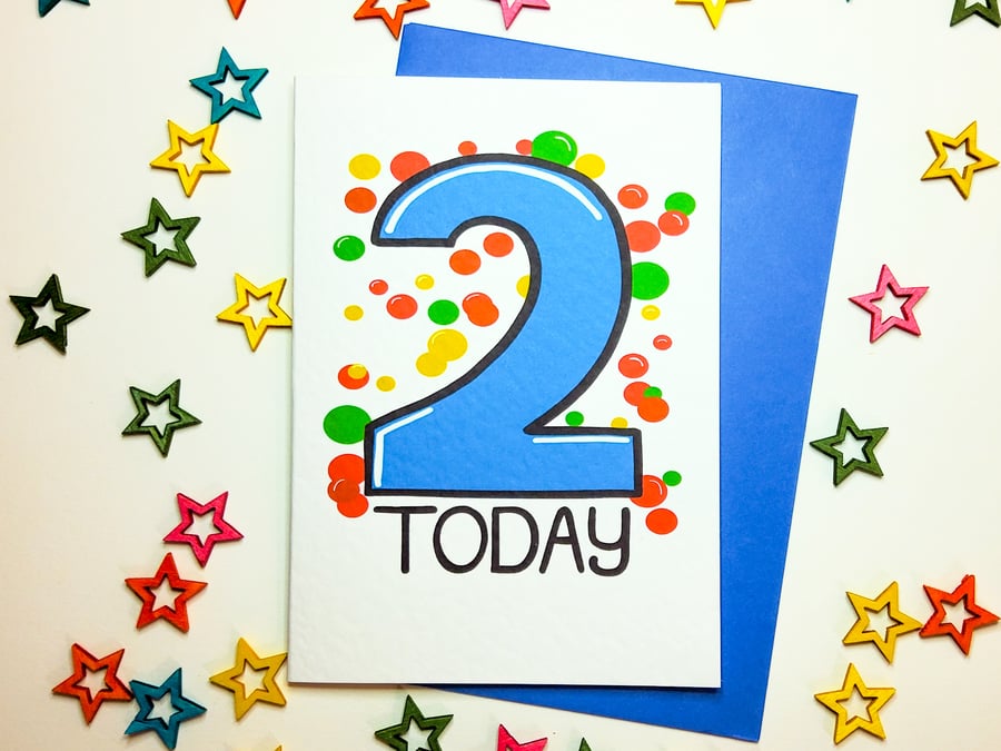 2 TWO TODAY Birthday Card in blue for TWO Year Old Baby Son Nephew Grandson 