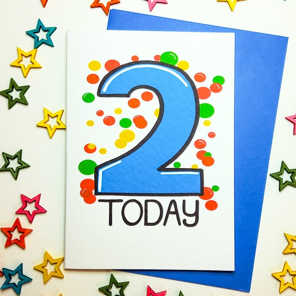 2 TWO TODAY Birthday Card in blue for TWO Year Old Baby Son Nephew Grandson 