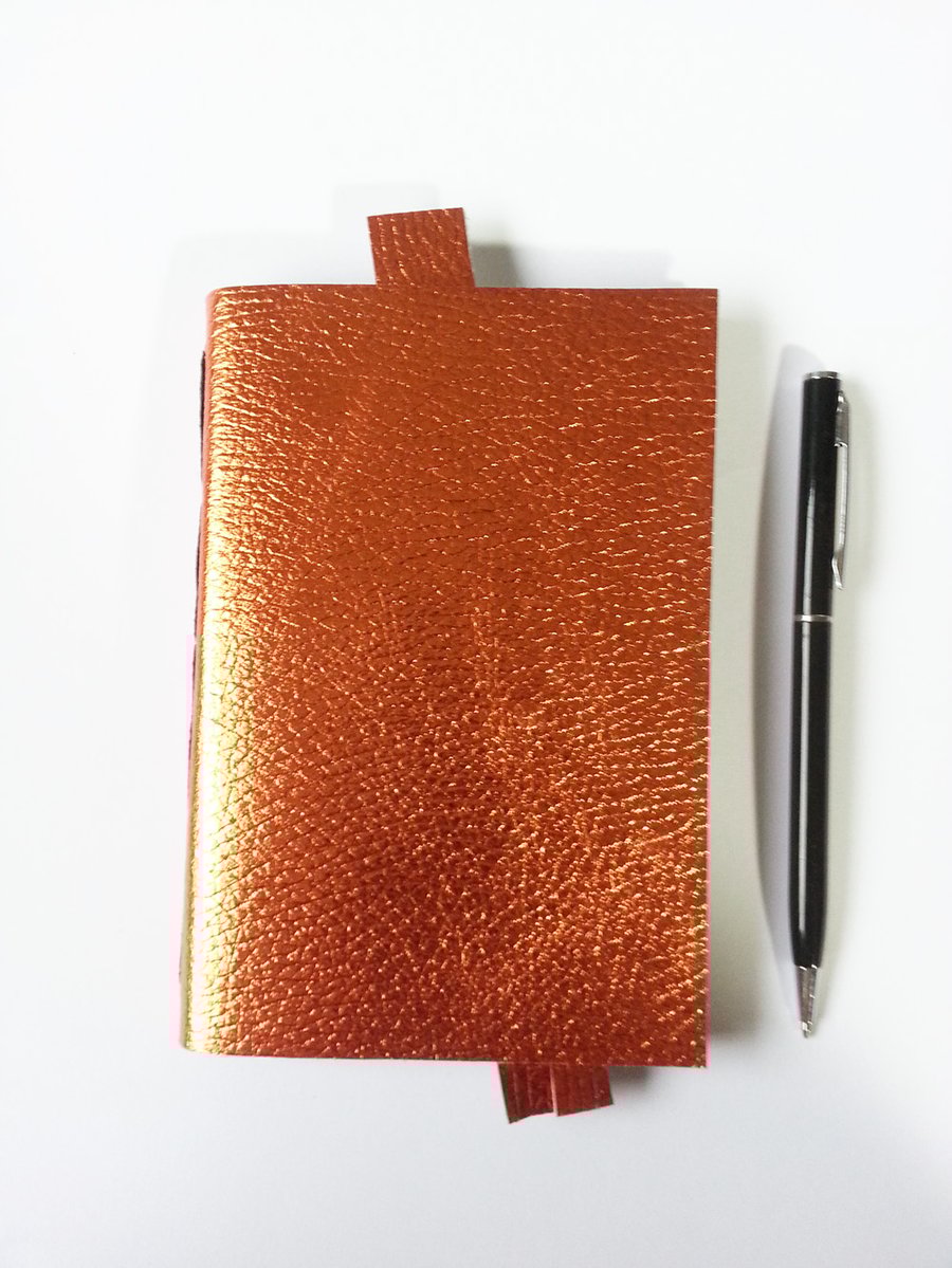 Copper Leather Journal & leather bookmark. Rose Gold.