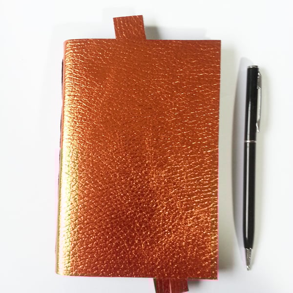 Copper Leather Journal & leather bookmark. Rose Gold.
