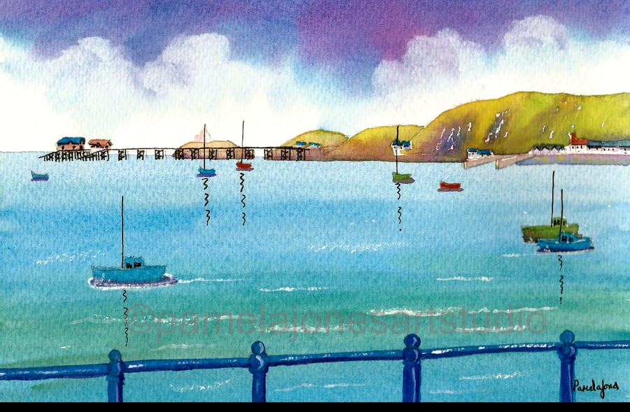 Mumbles, South Wales, Watercolour Print, in 8 x 6 '' Mount