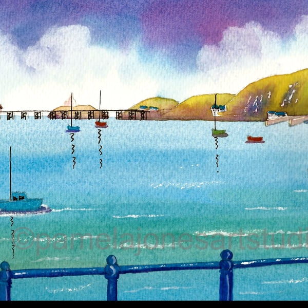Mumbles, South Wales, Watercolour Print, in 8 x 6 '' Mount
