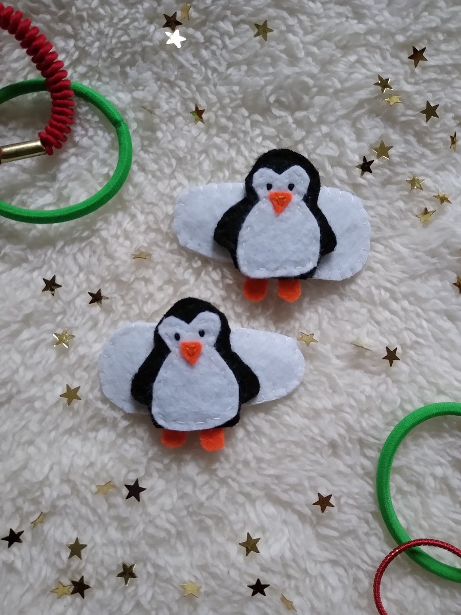 Penguin hair clips, Christmas hair accessories