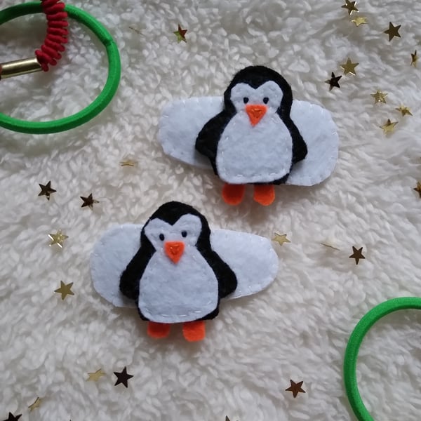 Penguin hair clips, Christmas hair accessories