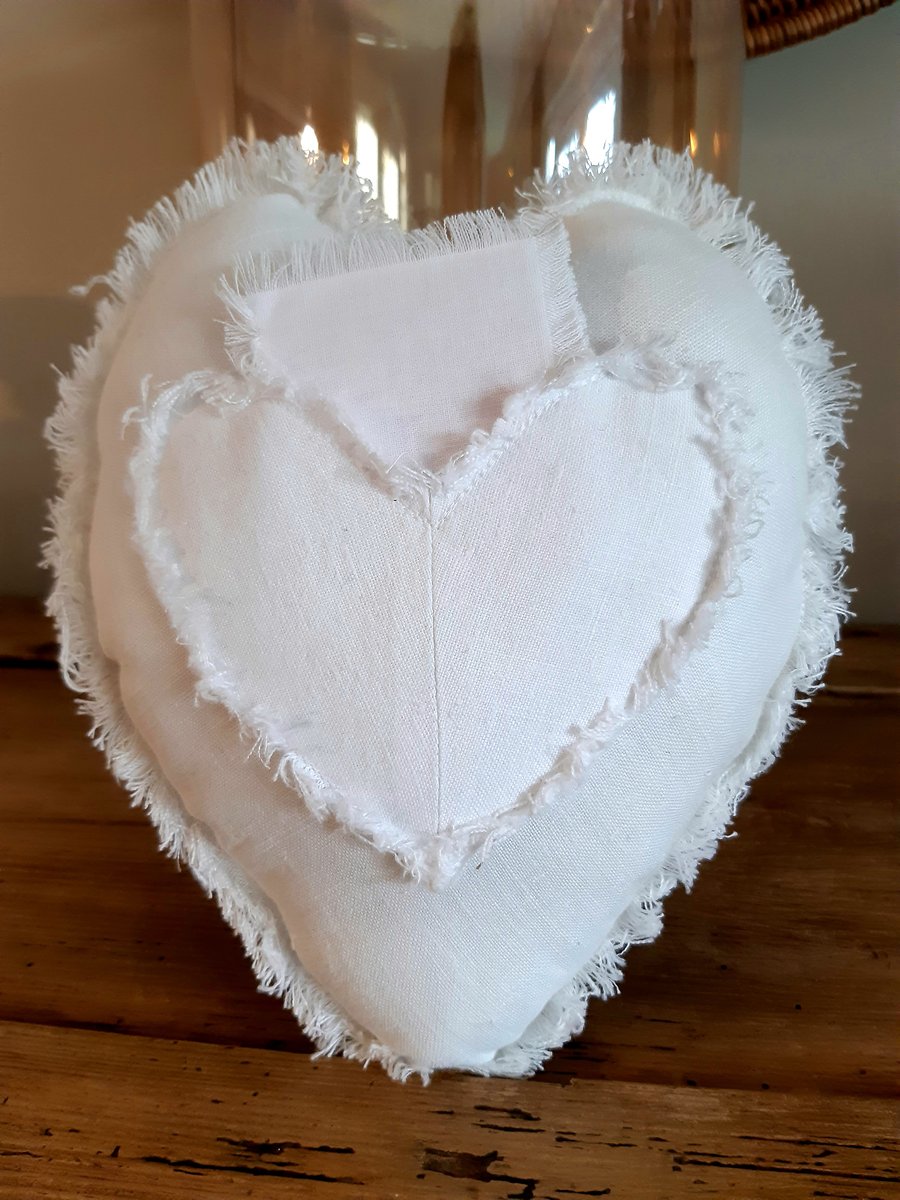 Ragged White Heart Pillow