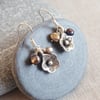 Silver Flower Earrings with neutral freshwater pearls