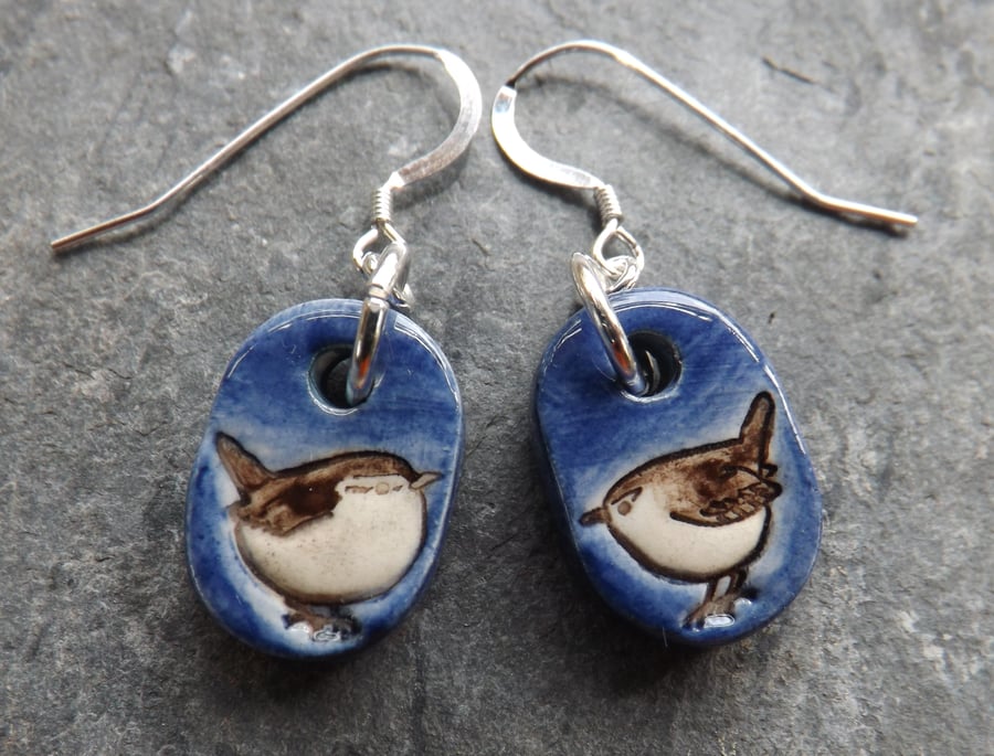 Wren ceramic and sterling silver drop earrings in blue