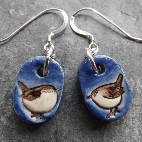 Wren ceramic and sterling silver drop earrings in blue