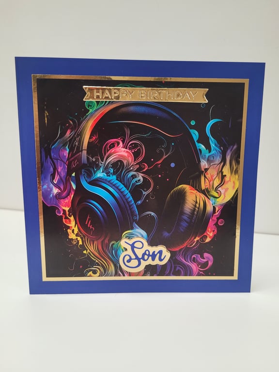 Son Birthday Card - Headphones Design - Music Loving Teens & Young Adults