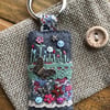 Liberty fabric felt lace charm keyring fob