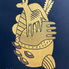 Donkey Icon No.2 A2 linocut screen-print (gold ink on black paper)