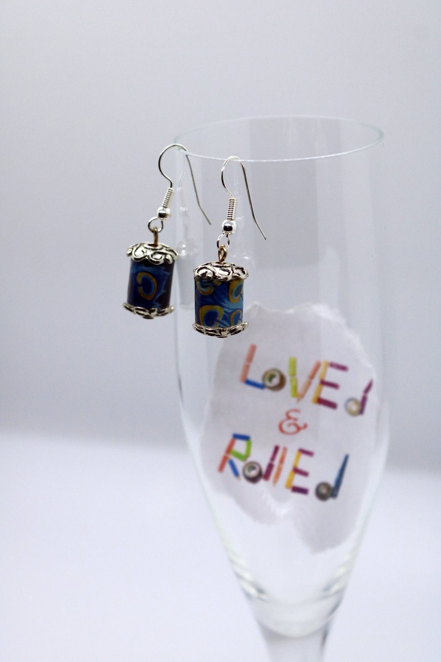 Small blue paper beads earrings