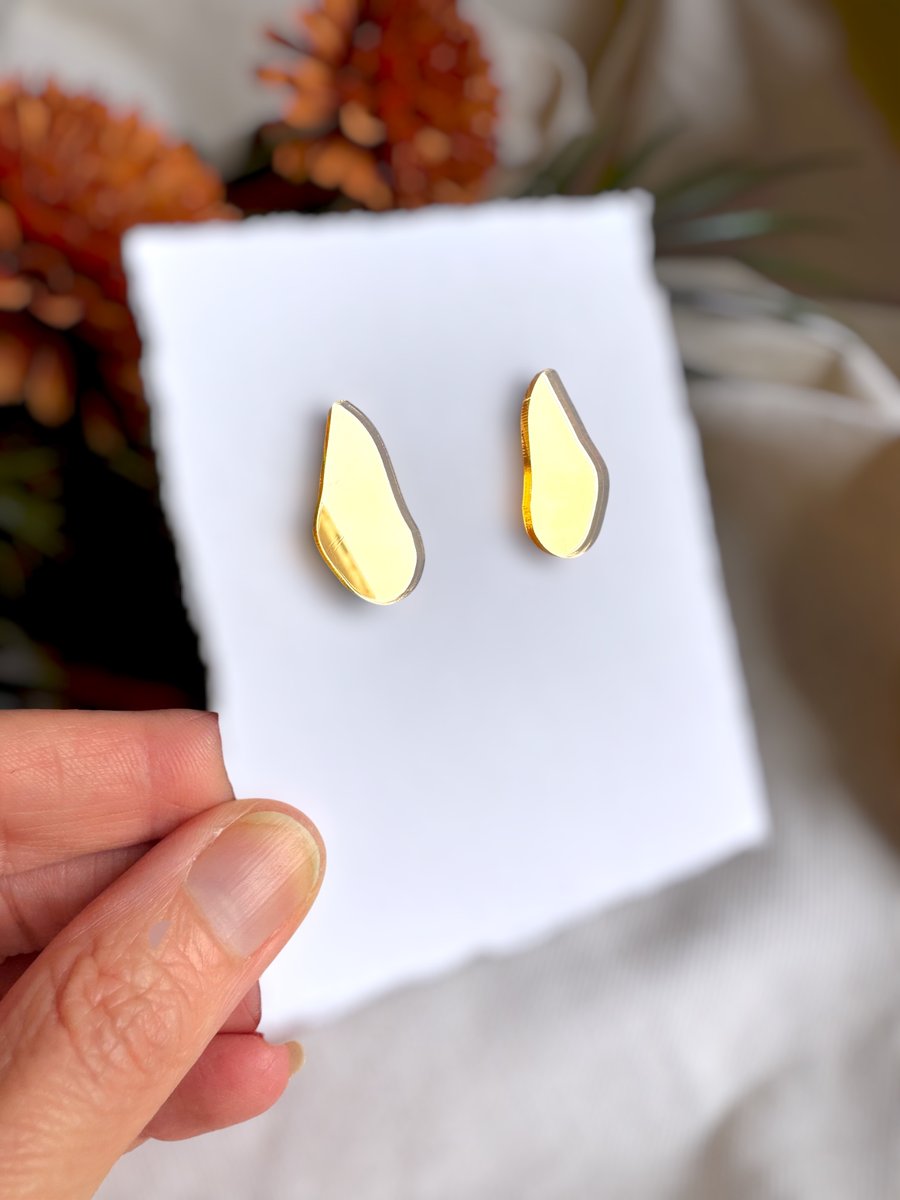 Gold Organic Acrylic Tear Drop Statement Stud Earrings