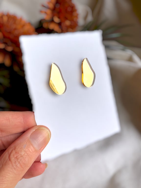 Gold Organic Acrylic Tear Drop Statement Stud Earrings