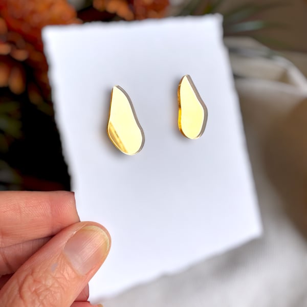 Gold Organic Acrylic Tear Drop Statement Stud Earrings