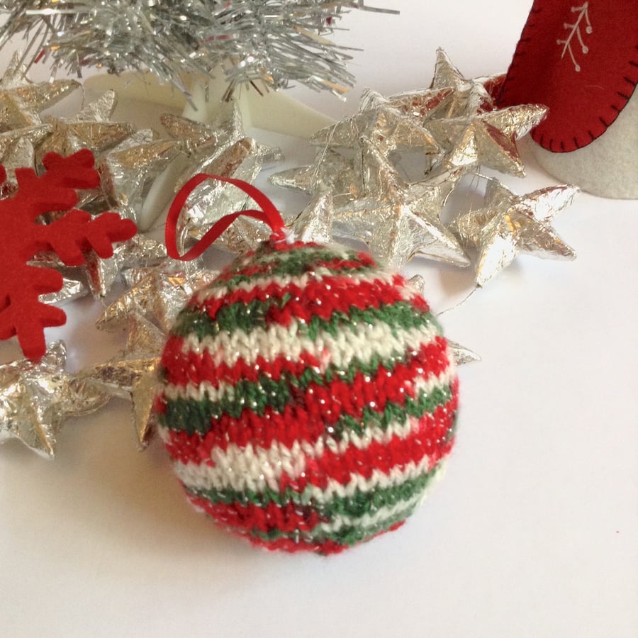 Hand-knitted Christmas baubles