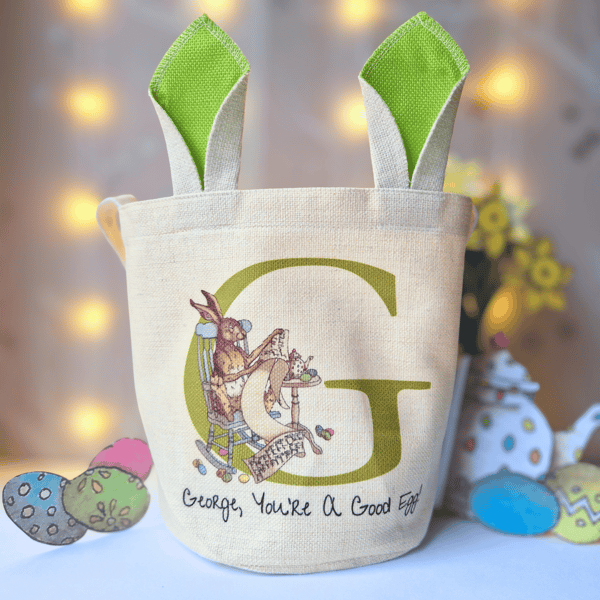 Personalised Easter Hare Egg Hunt Basket 