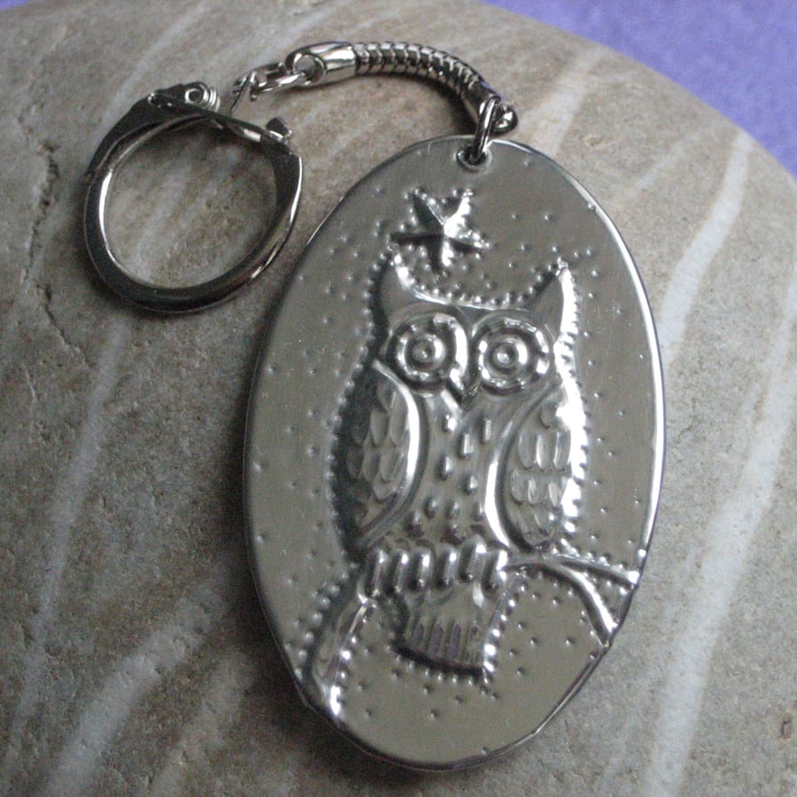 Handmade Owl Keyring in Pewter