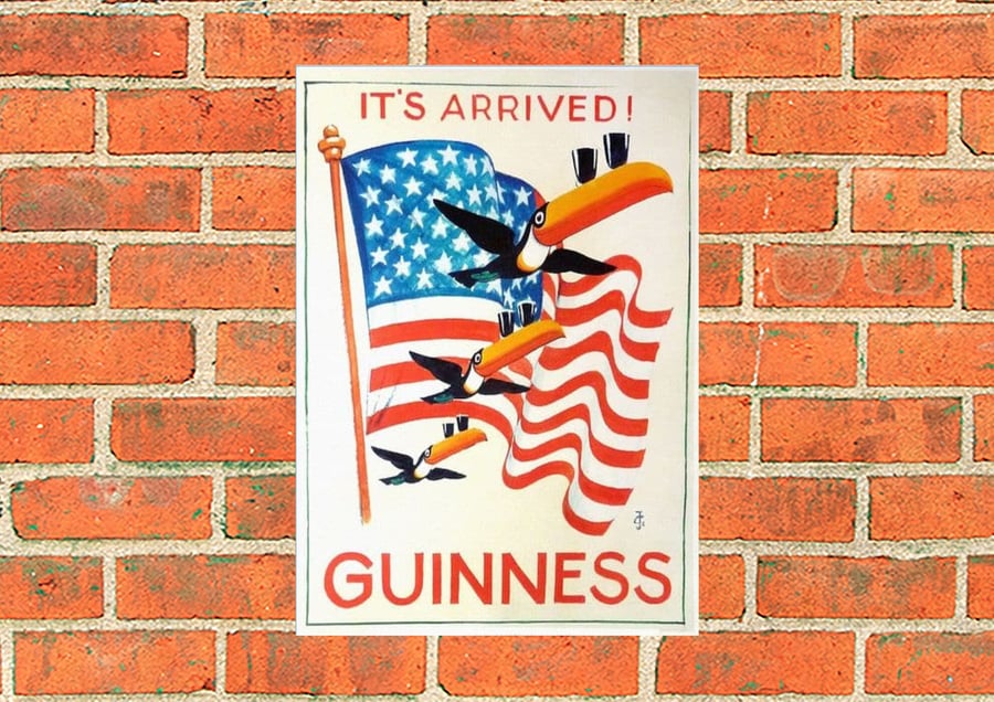 Guinness metal sign. Guinness arrives in USA. Suitable for Pub, Bar or Mancave