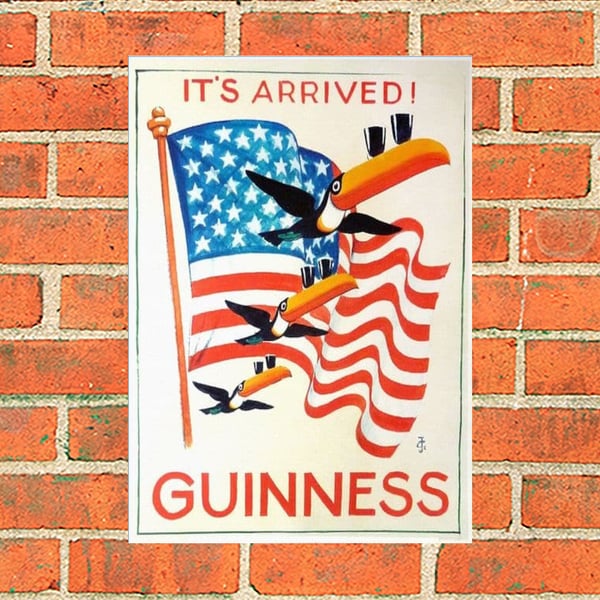 Guinness metal sign. Guinness arrives in USA. Suitable for Pub, Bar or Mancave