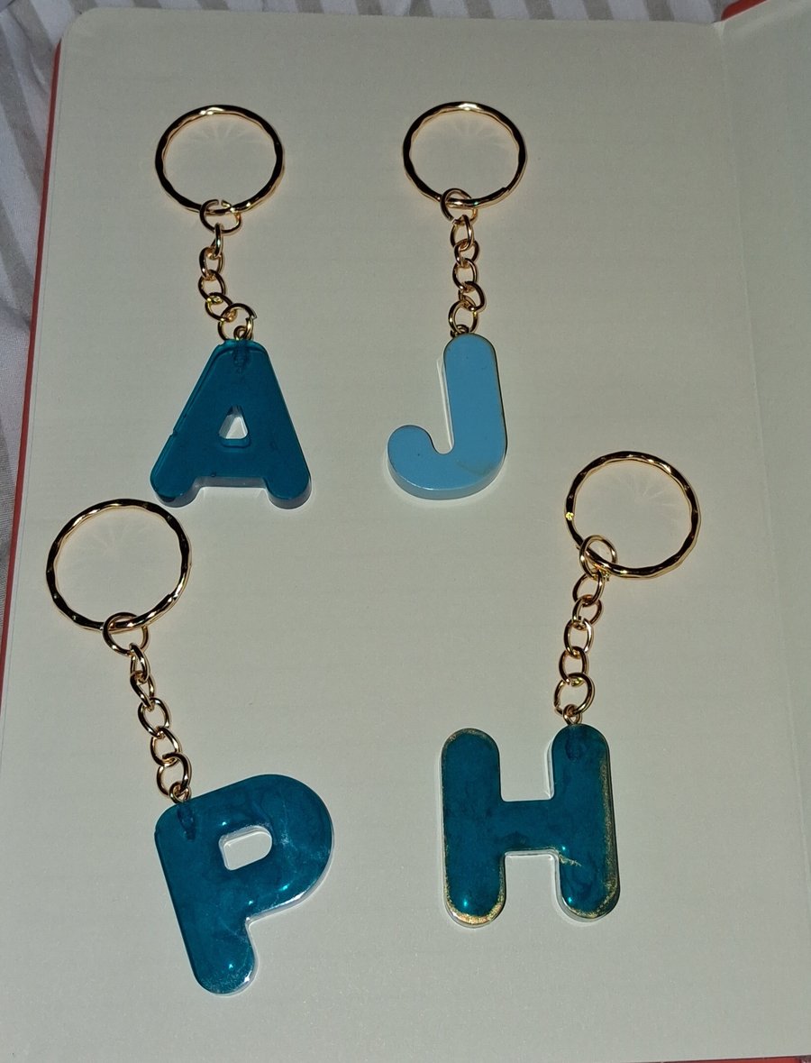 Handmade epoxy resin keyring with initial letter 