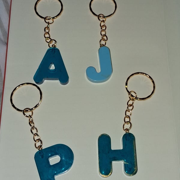Handmade epoxy resin keyring with initial letter 