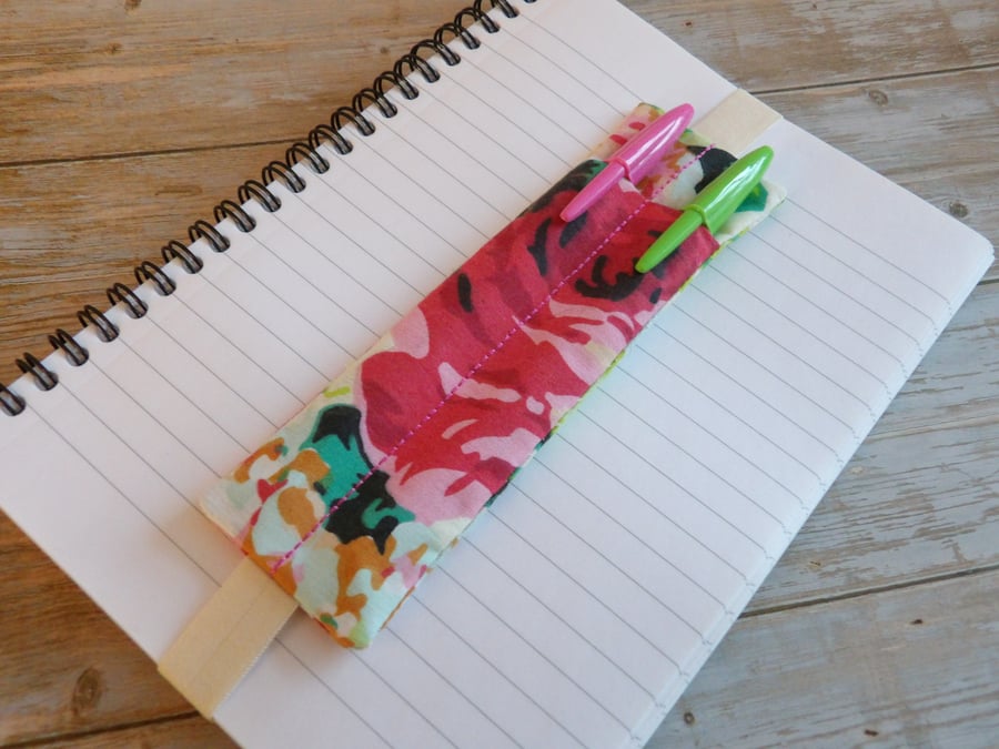 Very pretty pen holder bookmark holds 2 pens elasticated A5 size 