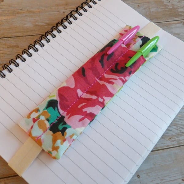 Very pretty pen holder bookmark holds 2 pens elasticated A5 size 