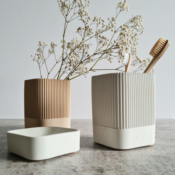 Neutral Concrete Pen & Toothbrush Holder