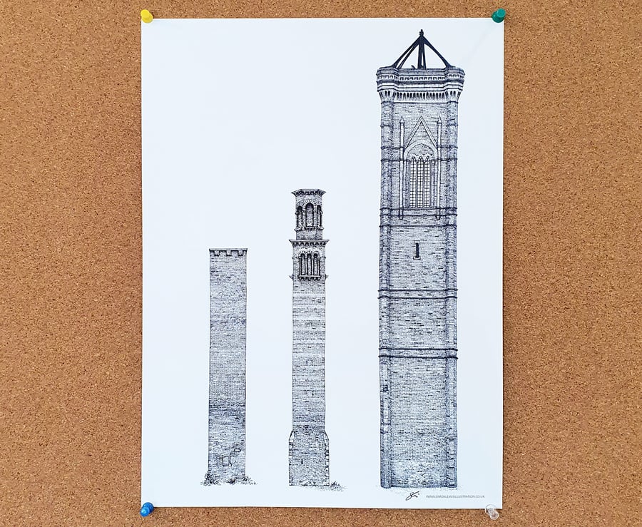 Tower Works - all three - Drawing - Leeds Poster