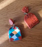 Harlequin Style Terracotta Stud and Drop Earrings - Image 3