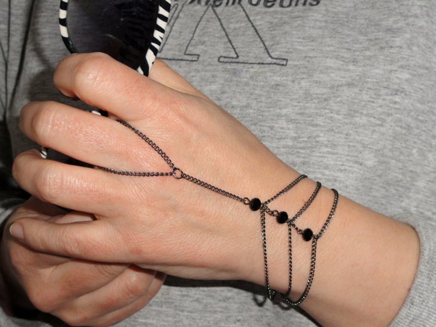 Gunmetal black chain crystal Slave bracelet