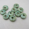 10 Small Verdigris Glazed Ceramic Washer Beads