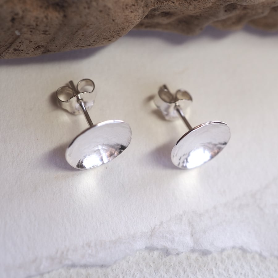 earrings, silver studs, hammered textured, domes silver stud earrings