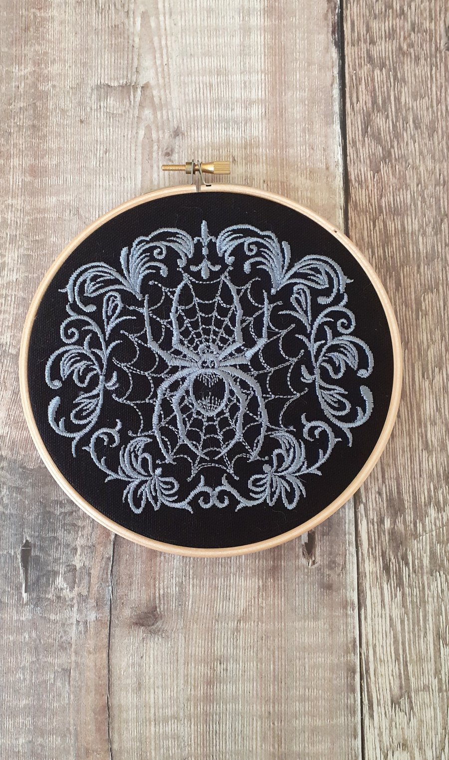 Spider web embroidery hoop, Halloween decoration