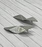 Aluminium Stud Earrings, Tri Folded Design, Round Hammered Texture, Silver - Image 5