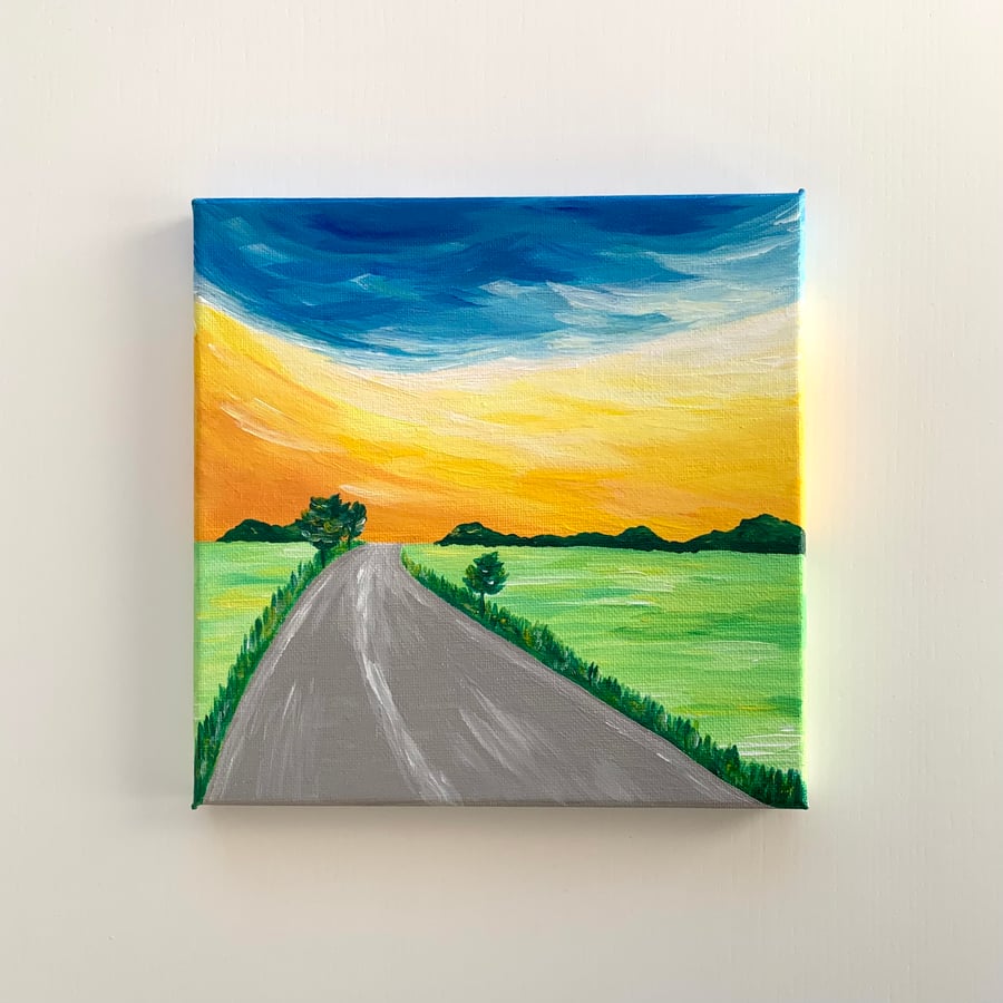 Original acrylic landscape country road painting - Folksy