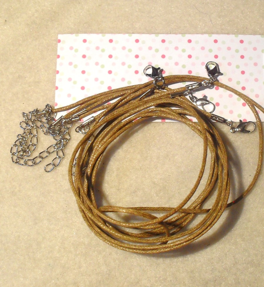 5 x Ready Assembled Wax Necklace Cords - 18" - Coffee Brown 