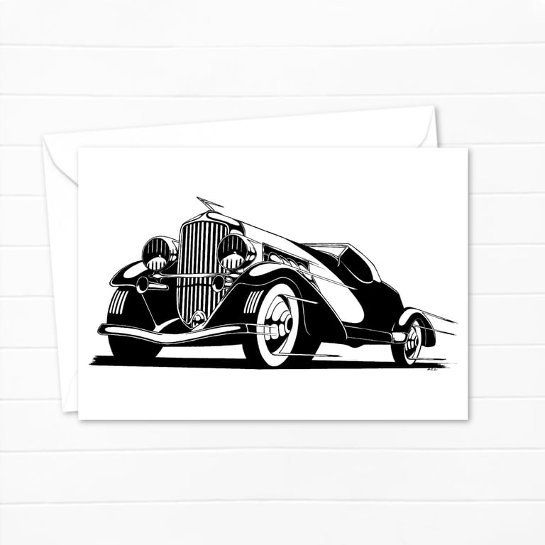 Classic Car Greeting Card: Detailed Pen and Ink Artwork for a Car Lover (413)