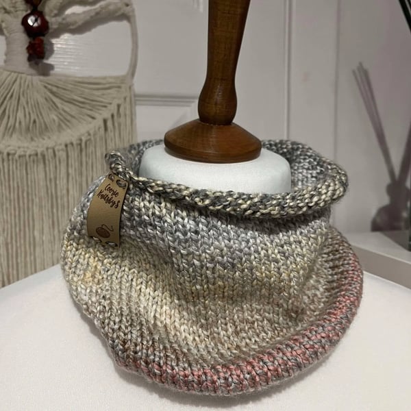 Chunky Neck warmer Cowl Beige and Pink cowl 60cms x 20 cms