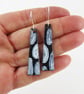 Black and White Dangle Copper Enamel Earrings with Hand Drawn Detail - Image 3