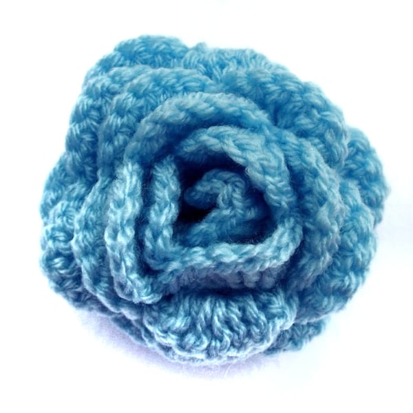 pony tail band large pale blue crochet rose flower hair bobble 