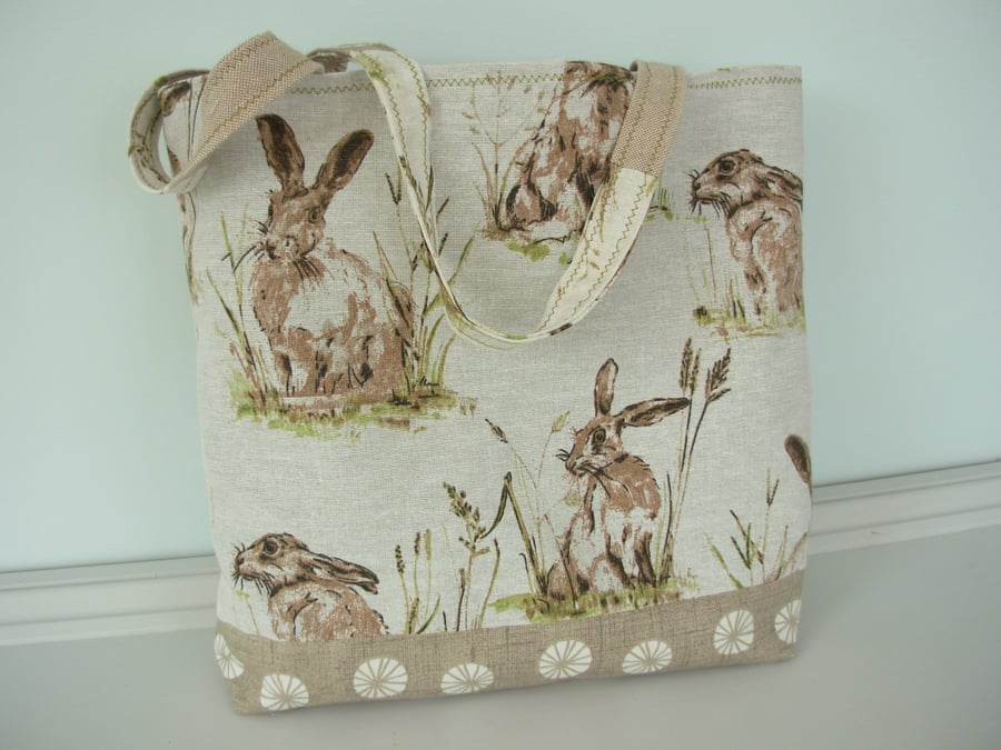 Tote Bag Shopping Bag Linen Hares