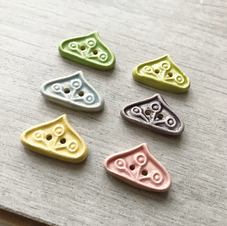 Set of six fancy shaped ceramic handmade buttons - Folksy